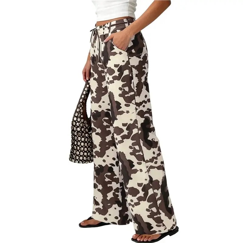 ABRT-Cow Print Pants Women Loose Wide Leg Jeans Loose Fit High Waisted Straight Leg Vintage Baggy Denim Pants