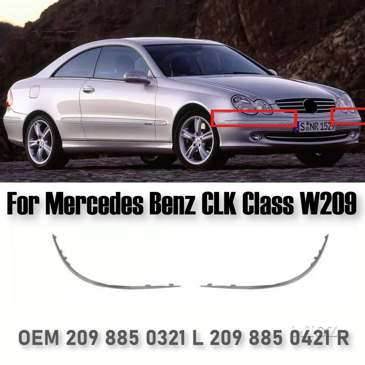 

For Mercedes Benz CLK Class W209 Front Bumper Bright Strip Chrome Trim OEM 209 885 0321 L 209 885 0421 R
