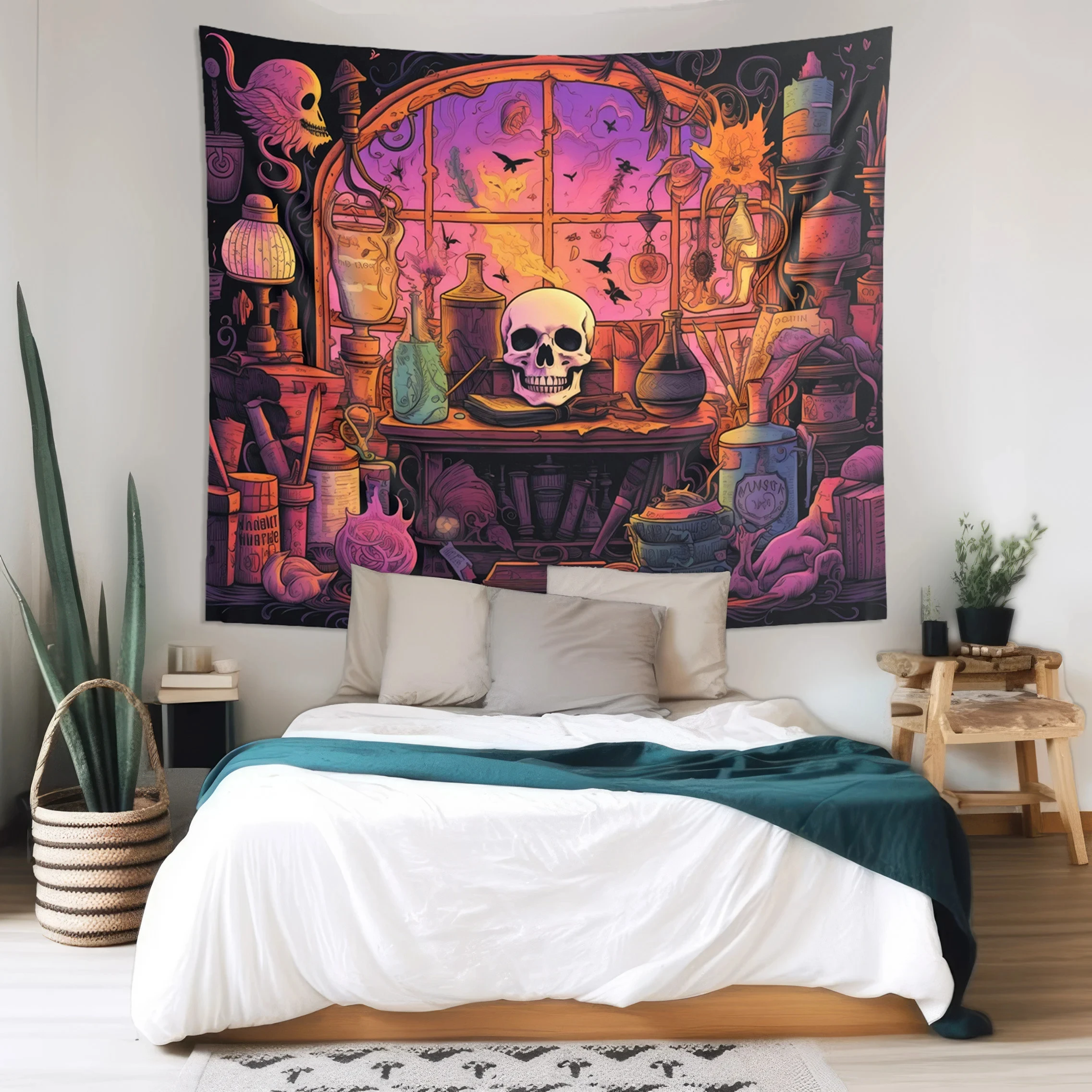 VIKAMA Neon Witch Potion Room Tapestry Gothic Dark Background Cloth Living Room Decoration Hanging Cloth Room Decoration