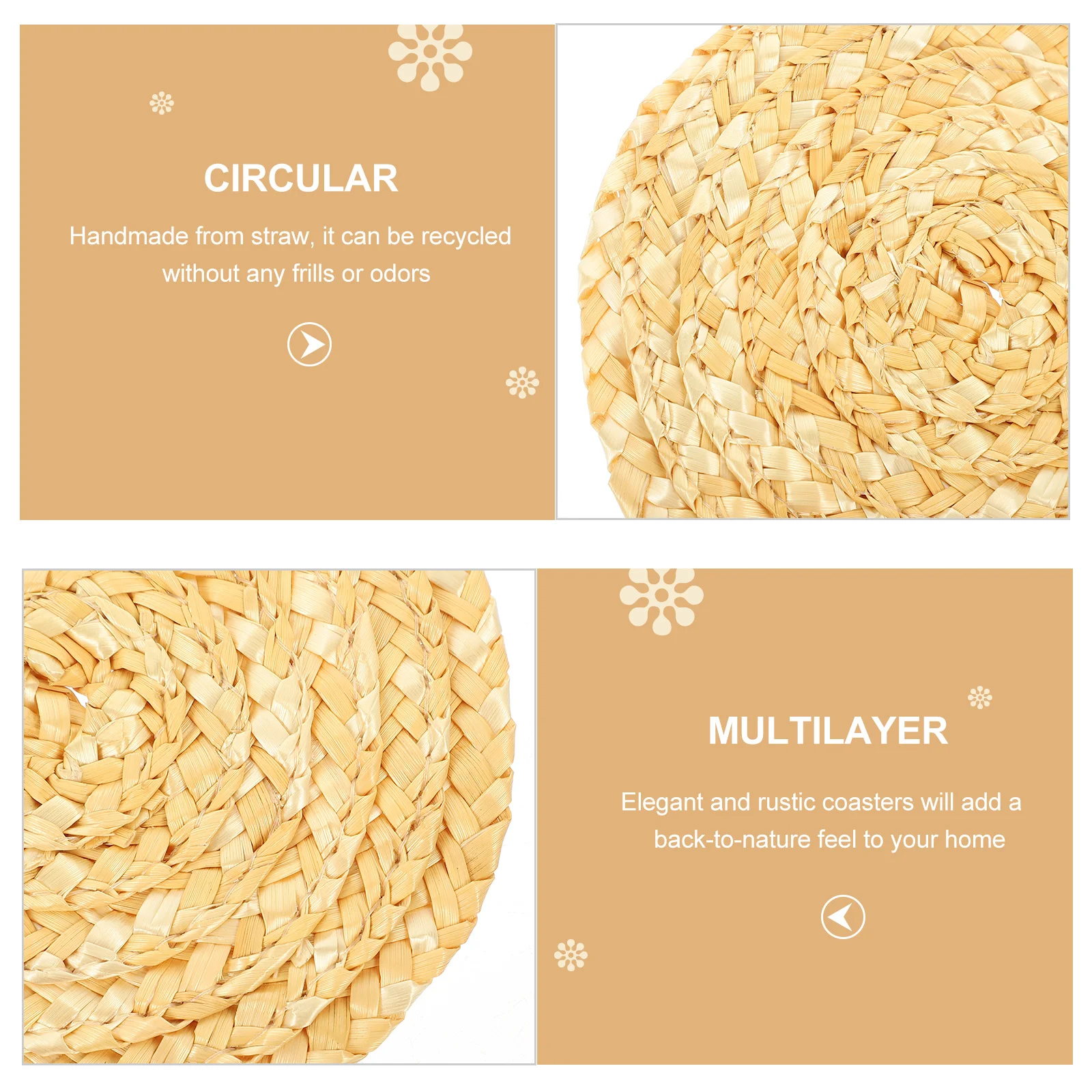 

6Pcs Straw Coasters Woven Rustic Round Heat Resistant Cup Mat for Home Coffee Table Drink Protection Coaster for Home