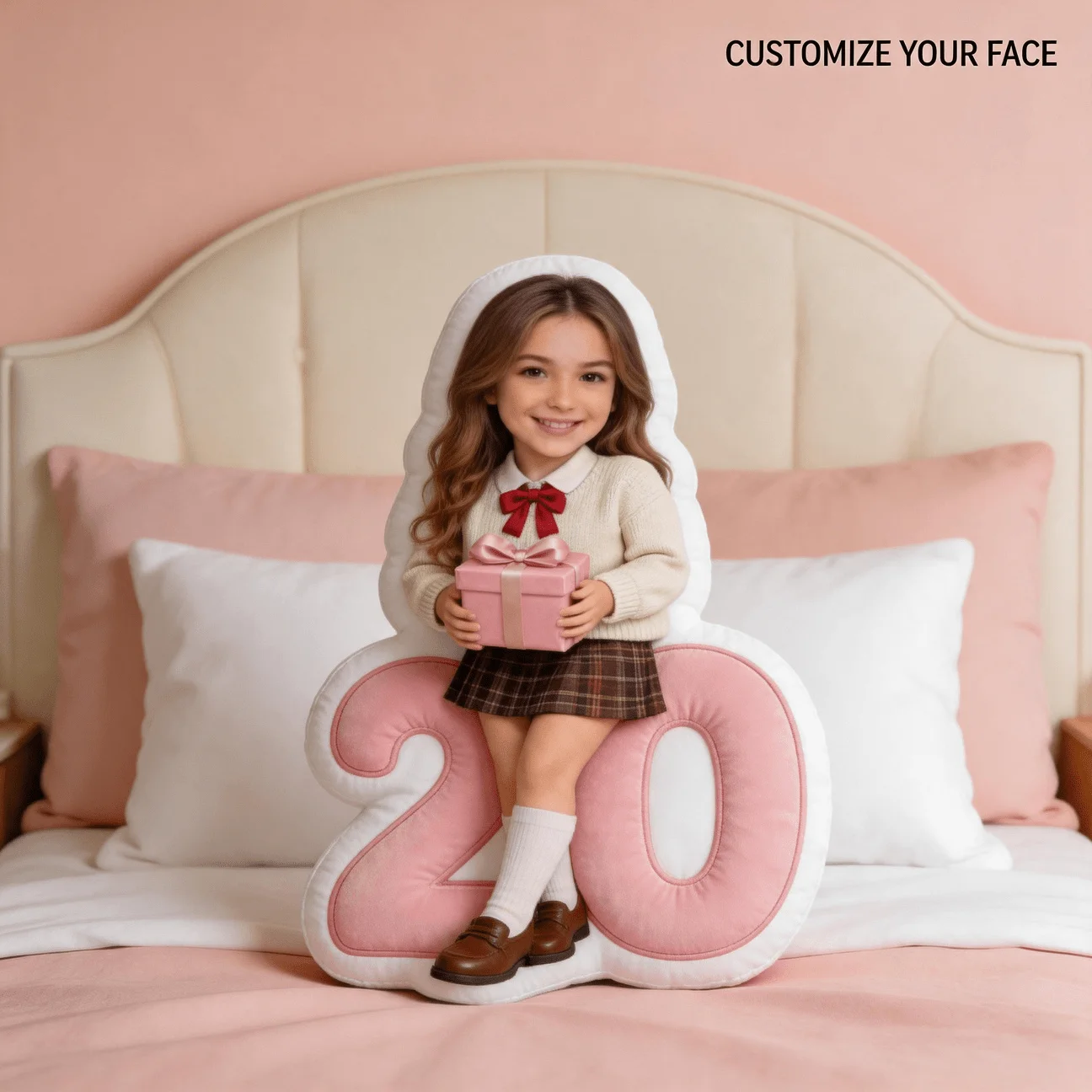 Custom Personalized Photo Face Pillow, Number 20 Shaped Decorative Cushion, 60cm Large Size Accent Pillow for Sofa & Bedroom, Un