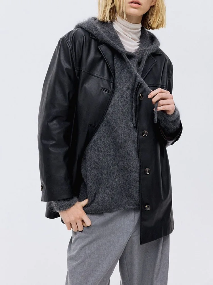 

Модное повседневное свободное женское пальто: Новинка 2025 года, зимнее, элегантное, простое, с покрытием, на пуговицах, с длинными рукавами