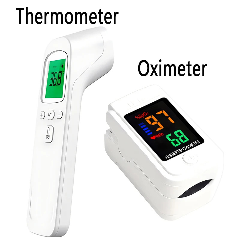Household Digital Thermometer Non-Contact Tricolor Infrared Body Thermometer Tool or Handheld Finger Pulse Oximeter Blood Oxygen