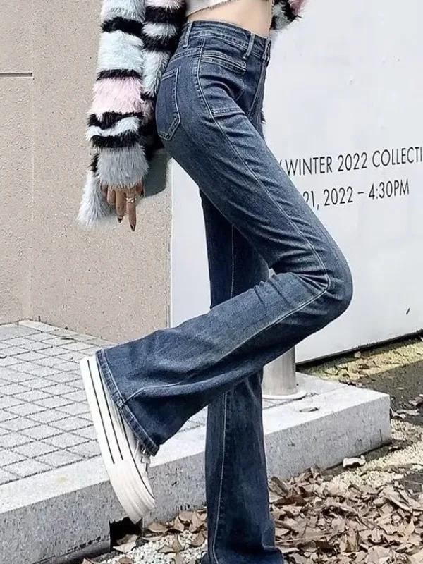 High Waist Bell Bottom Jeans Women's plus Size Slimming Blue Jeans High Waist Pocket Detail Medium Stretch Comfortable Fit