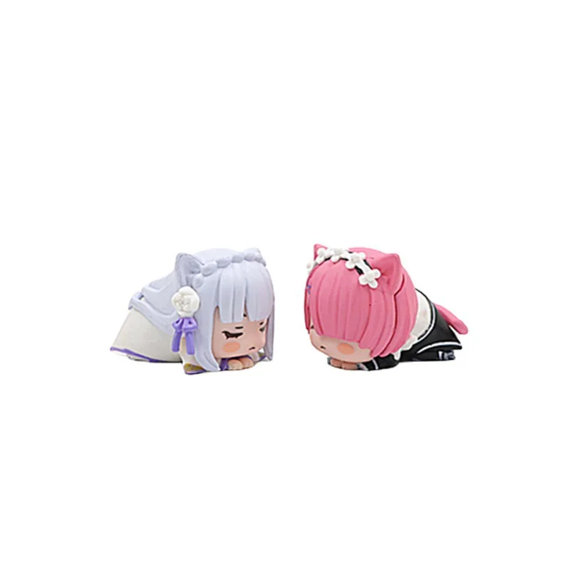 4CM Anime Re:Zero kara Hajimeru Isekai Seikatsu Kawaii Rem Emilia Ram Cute Cat Ears Lying Model Action Figure Toys PVC Doll