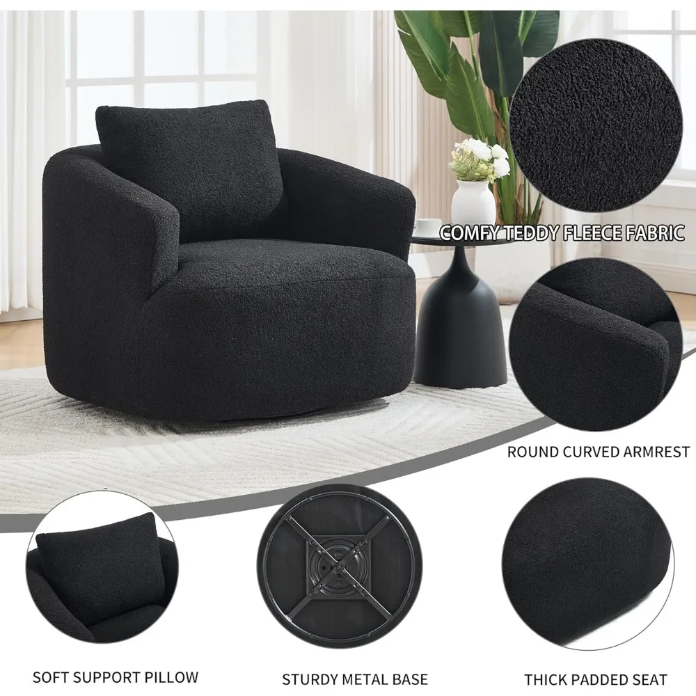 KEIKI 37.4 كرسي دوار كبير الحجم 360 درجة، كراسي أسطوانية كبيرة كرسي دوار مستدير منجد، ذراع أريكة فردي من الصوف