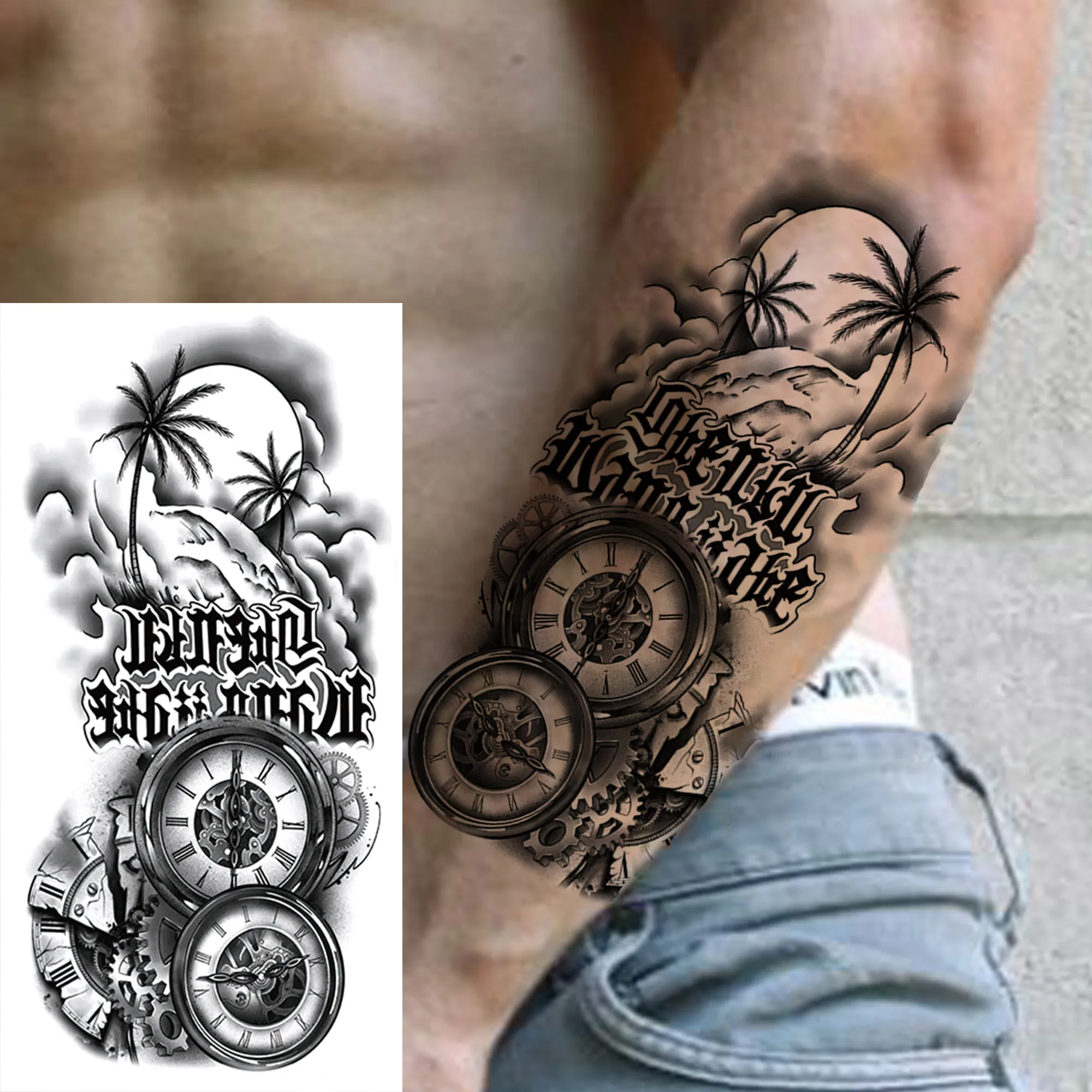 1 ورقة شيكانو العصابات زيوس الله الوشم المؤقت للرجال النساء الكبار نقل المياه وهمية الوشم ملصق أسود الجسم الذراع