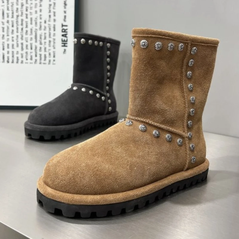 Botas planas hasta el tobillo para Mujer, Zapatos de diseñador de cristal de gamuza, nuevos Zapatos cálidos para la nieve para invierno, Botas de algodón acogedoras a la moda para Mujer