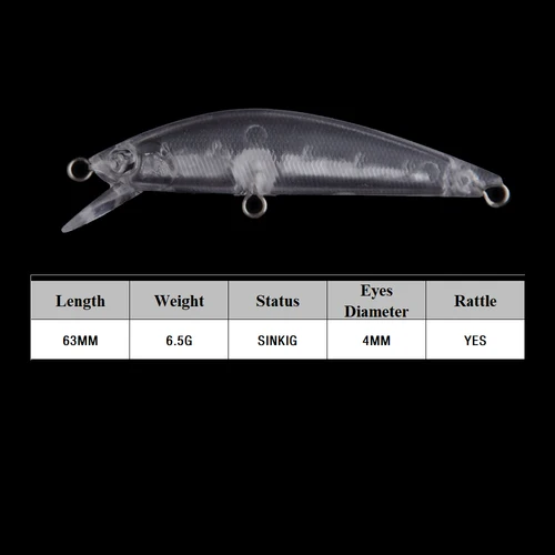 Imagen 2 del producto Chan'sHuang 20 piezas cebo en blanco sin pintar 6,3 cm 6,5g sonajero hundido Mirco Minnow DIY señuelo de pesca Artificial