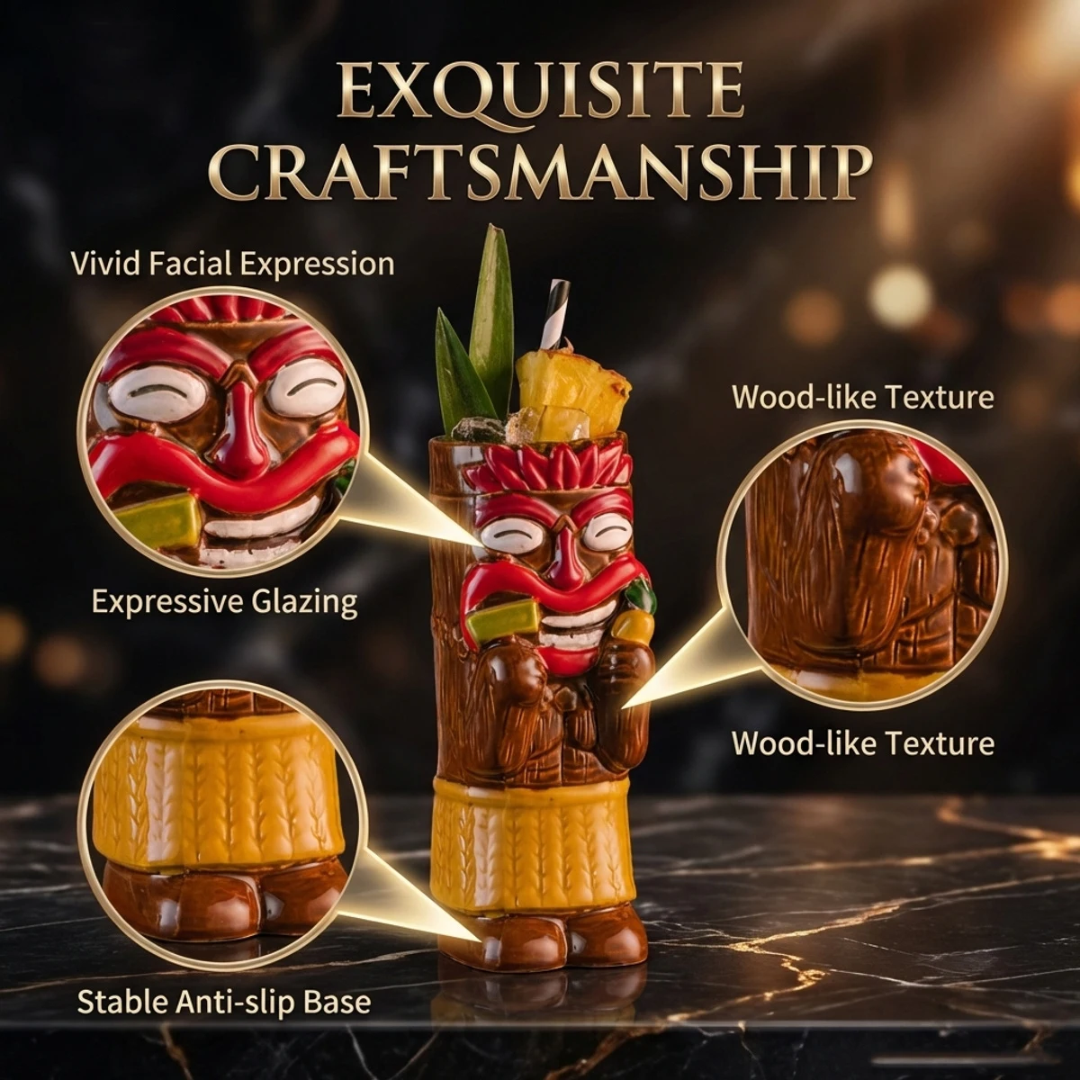 Tiki Mug Hawaiian Cocktail Cups Creative Ceramic Funny Cup Tiki Mugs  Beer Beverage Mug Wine Mug Bar Tools Gift For Friends - view 5