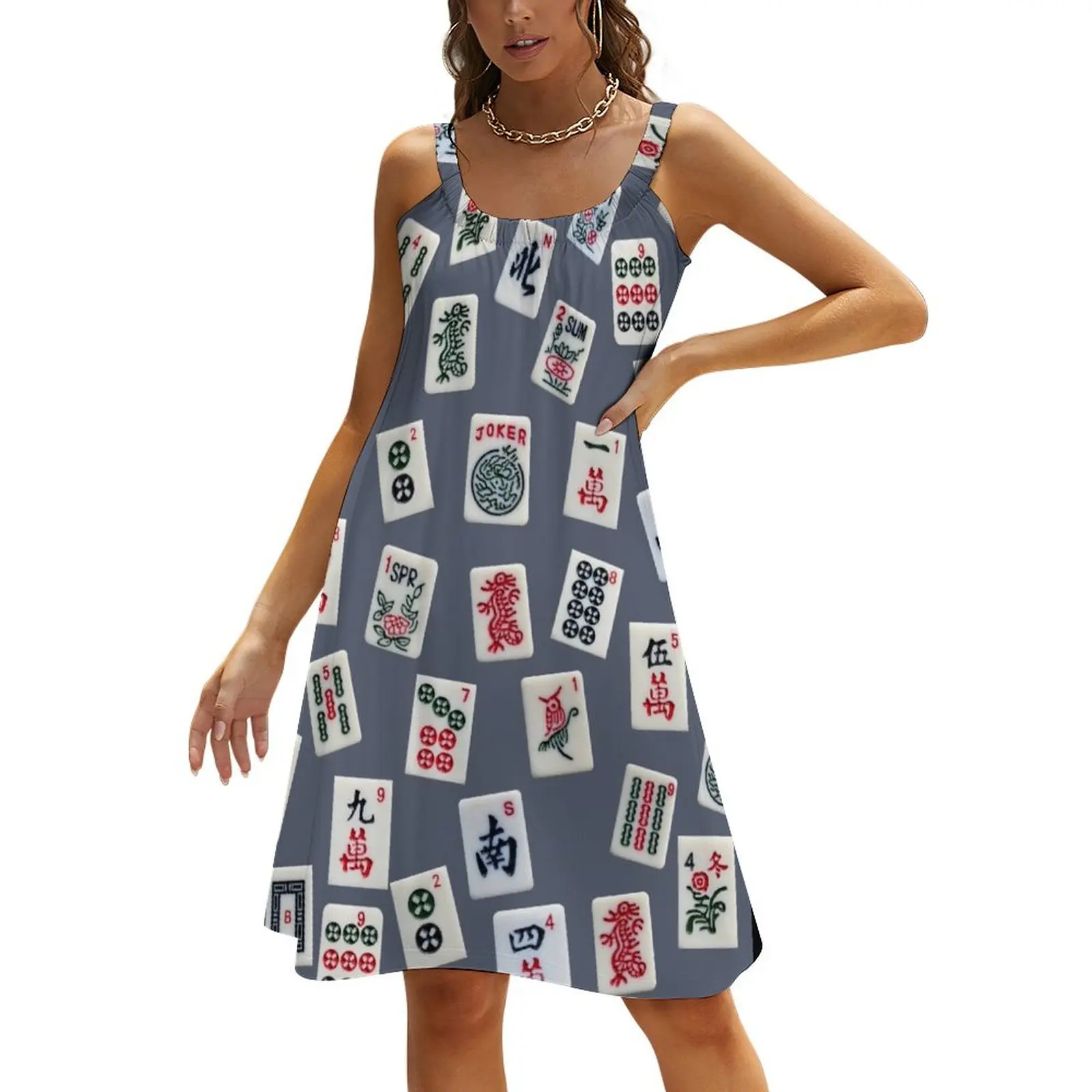 

Mahjongg game tiles design on blue color Beach Sling Skirt dresses for woman Womens dresses dresses for woman 2024