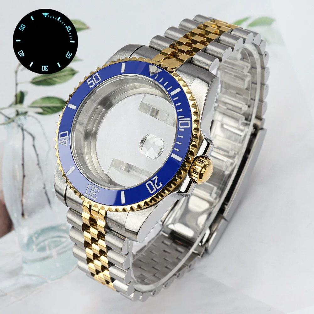NH35 40mm SUB Water Resistant Watch Case lumoius bezel For NH34 NH35 NH36/38 Miyota8215 2824 Sapphire Jubilee Bracelet 120Clicks