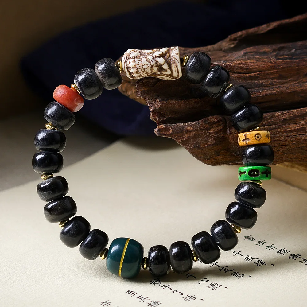 Original design black donkey hooves barrel beads bracelet cultural toys bones zakiram ethnic style strings