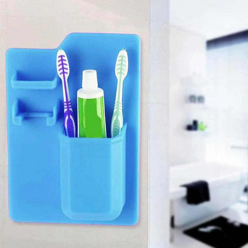 New Mighty Silicone Toothbrush Toothpaste Holder Storage Bathroom Accessories Set Organizer Mirror Shower Creative Wall Shelf