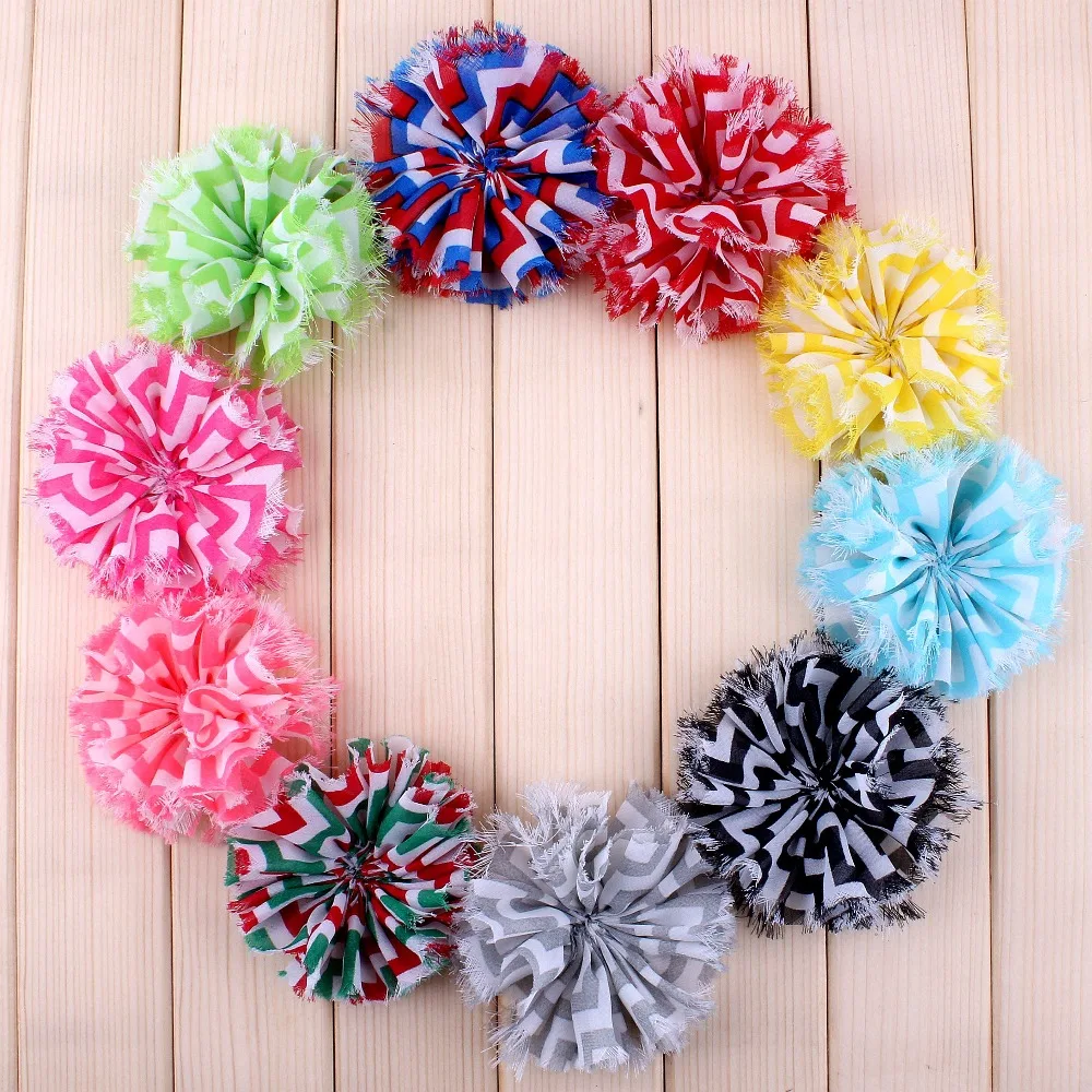 

120pcs/lot 3.6" 10 Colors Hair Clips Chiffon Flower For Lovely Kids Striped Leopard Shabby Flowers Accessories For Headband DIY