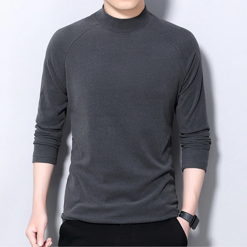 

BROWON 2024 New Oversized T Shirt Men Turtlenck Solid Color Long-Sleeve Men T-Shirt Spring Autumn Casual Tee Top Men Clothing