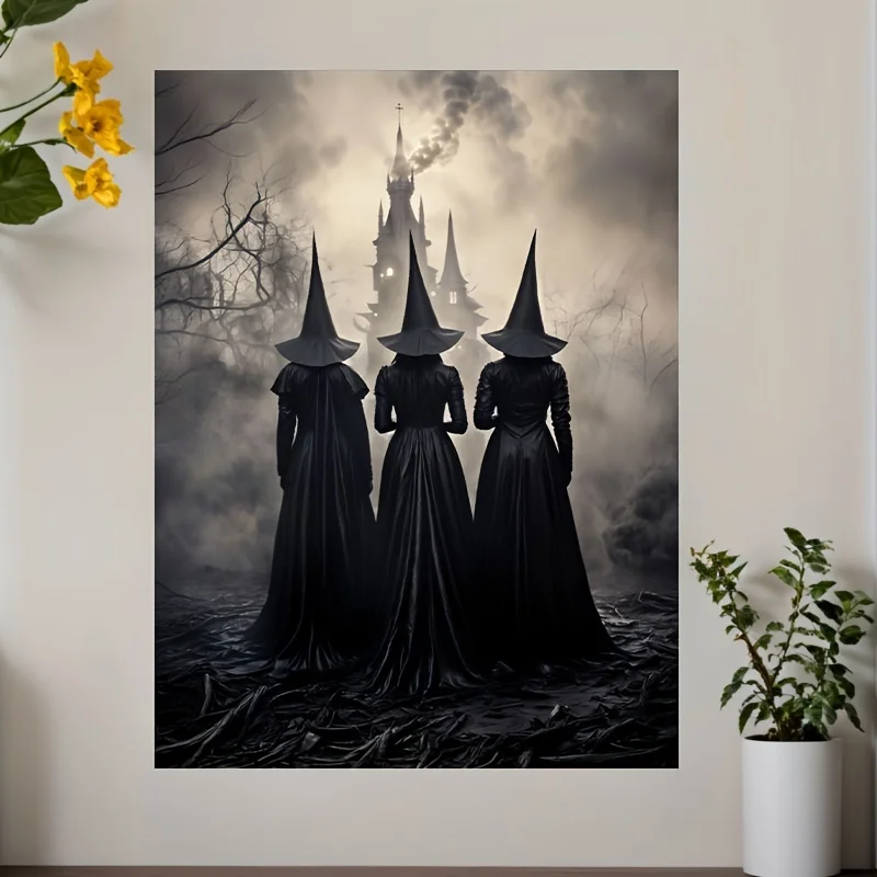 Weird Witch Canvas Print Retro Ghost Dark Academy Halloween Wall Art Poster for Modern Living Room Bedroom Bathroom Home Deco