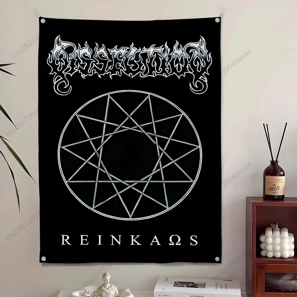 VIKAMA Nine-Pointed Star Gothic Tapestry, Metal Band Font and Mystical Symbols Wall Hanging, Dark Aesthetic Home Wall Decor