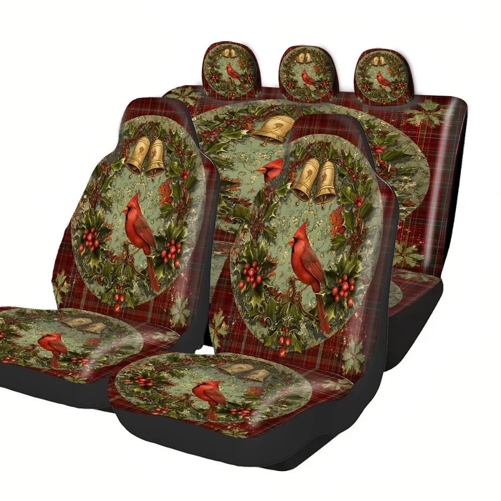2-5 Seat Set Car Seat Covers Premium Bird Wreath Design Fit For Truck SUV Off-road Car Complete Holiday Decor For Christmas New