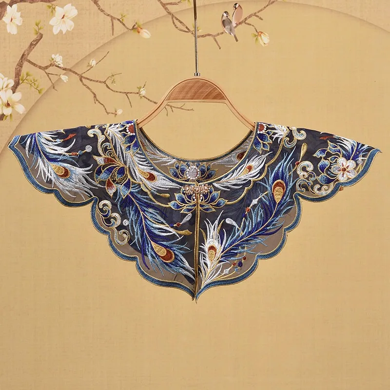 Chinese Wind Dragon Phoenix Embroidery Cloud Shoulder Detachable Fake Collar Shawl Unisex New Chinese Graduation Outfit