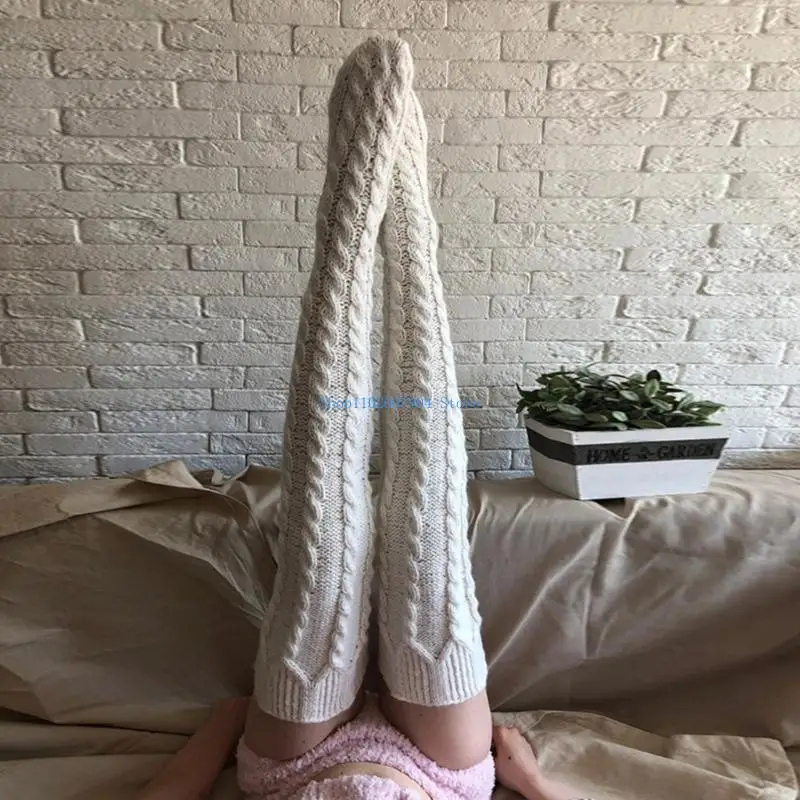 N7YF Women Winter Autumn Thigh High Stockings Cable Knitted Winter Warm Long Socks