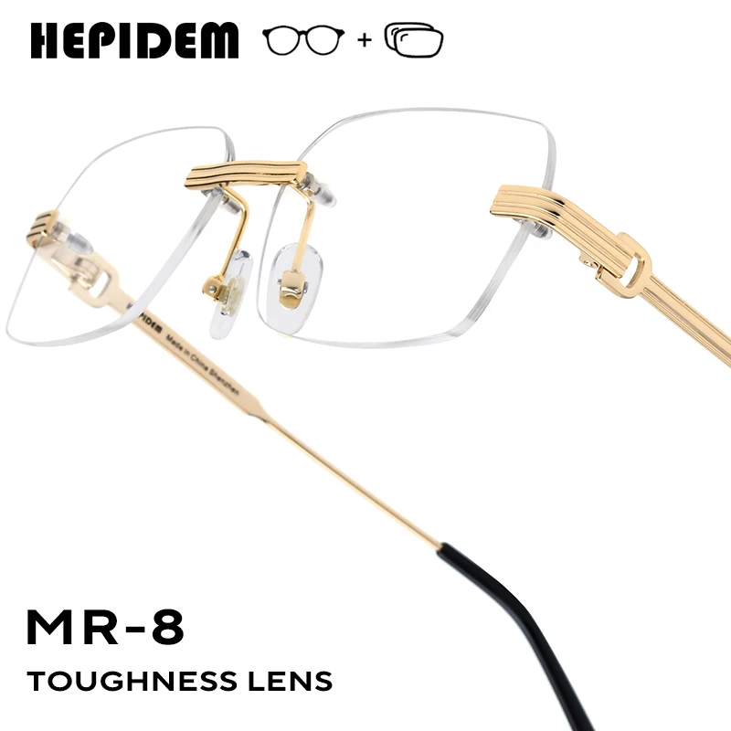 HEPIDEM Progressive Prescription Glasses Photochromic Myopia Optical Lens Eyewear Men Alloy Square Rimless Eyeglasses Women 270