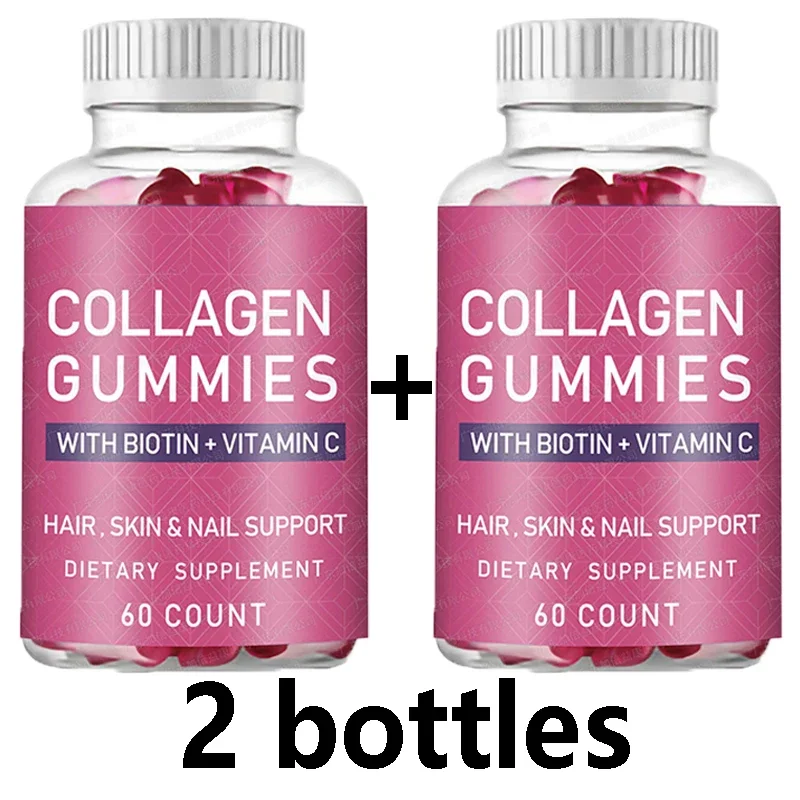 

2 bottles biotin collagen hair bear gummy supports healthy hair skin nails promoting healthy hair growth skin elasticity