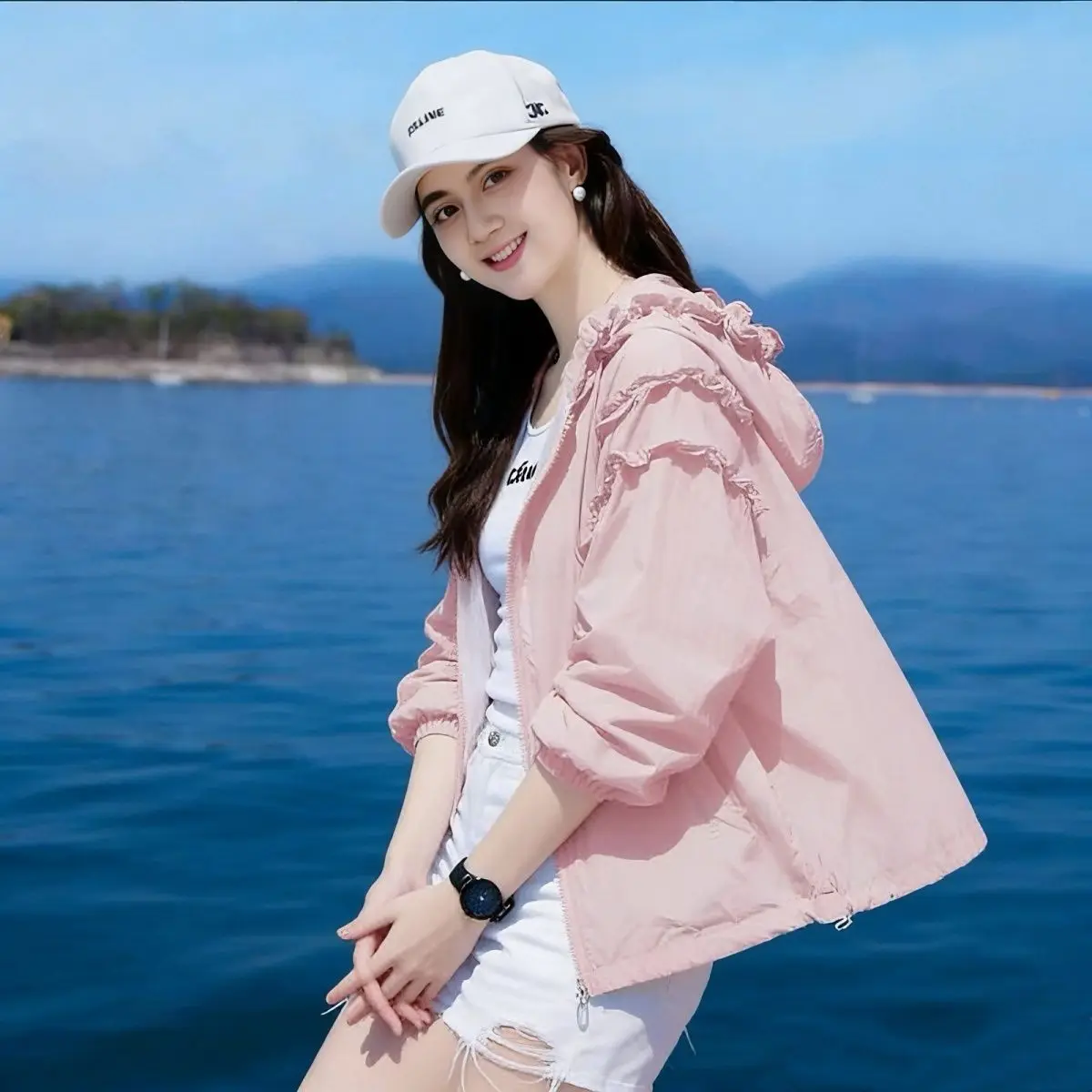 Women's Sunscreen Clothes New 2026 Summer Loose Thin Short Jacket Long Sleeve Breathable Lace Hooded Jacket Sunscreen Top Female