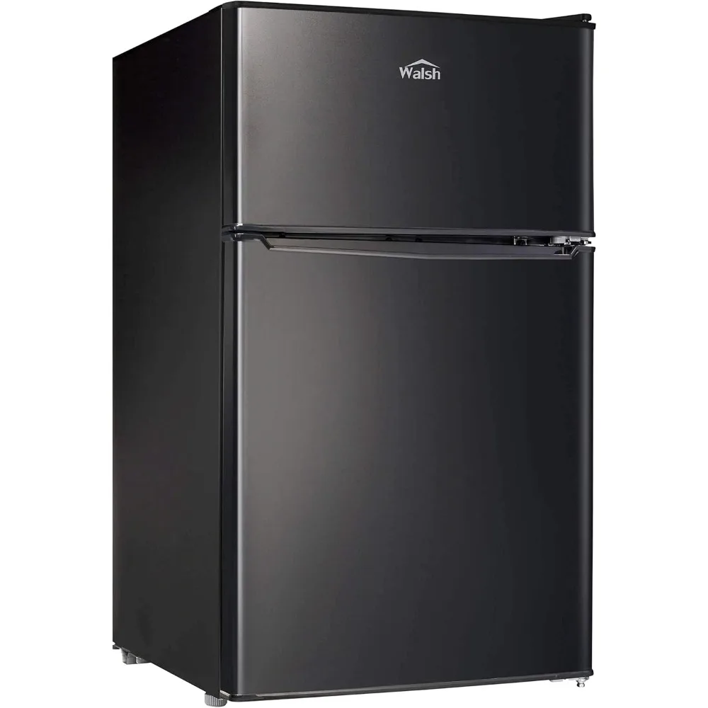 Compact Refrigerator, Dual Door Fridge, Adjustable Mechanical Thermostat with Freezer, Reversible Doors, 3.1 Cu.Ft, Black