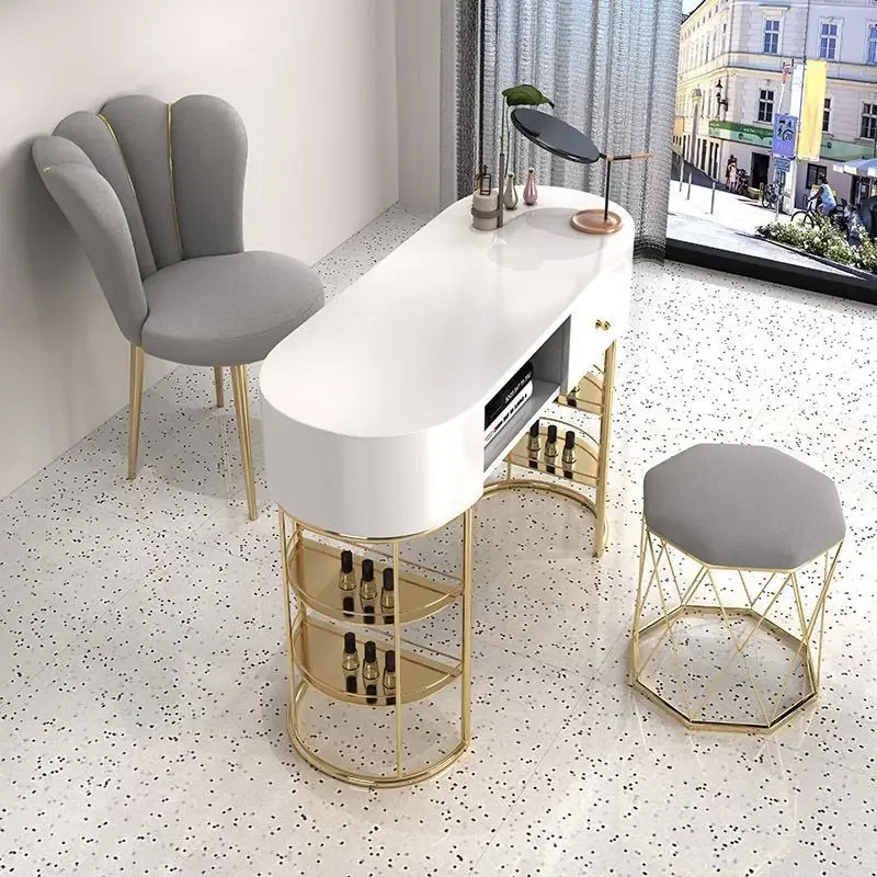 Hot Light Luxury Ins Style Nail Table Economy Glass Single And Double Nail Table Gold Special Nail Shop Set