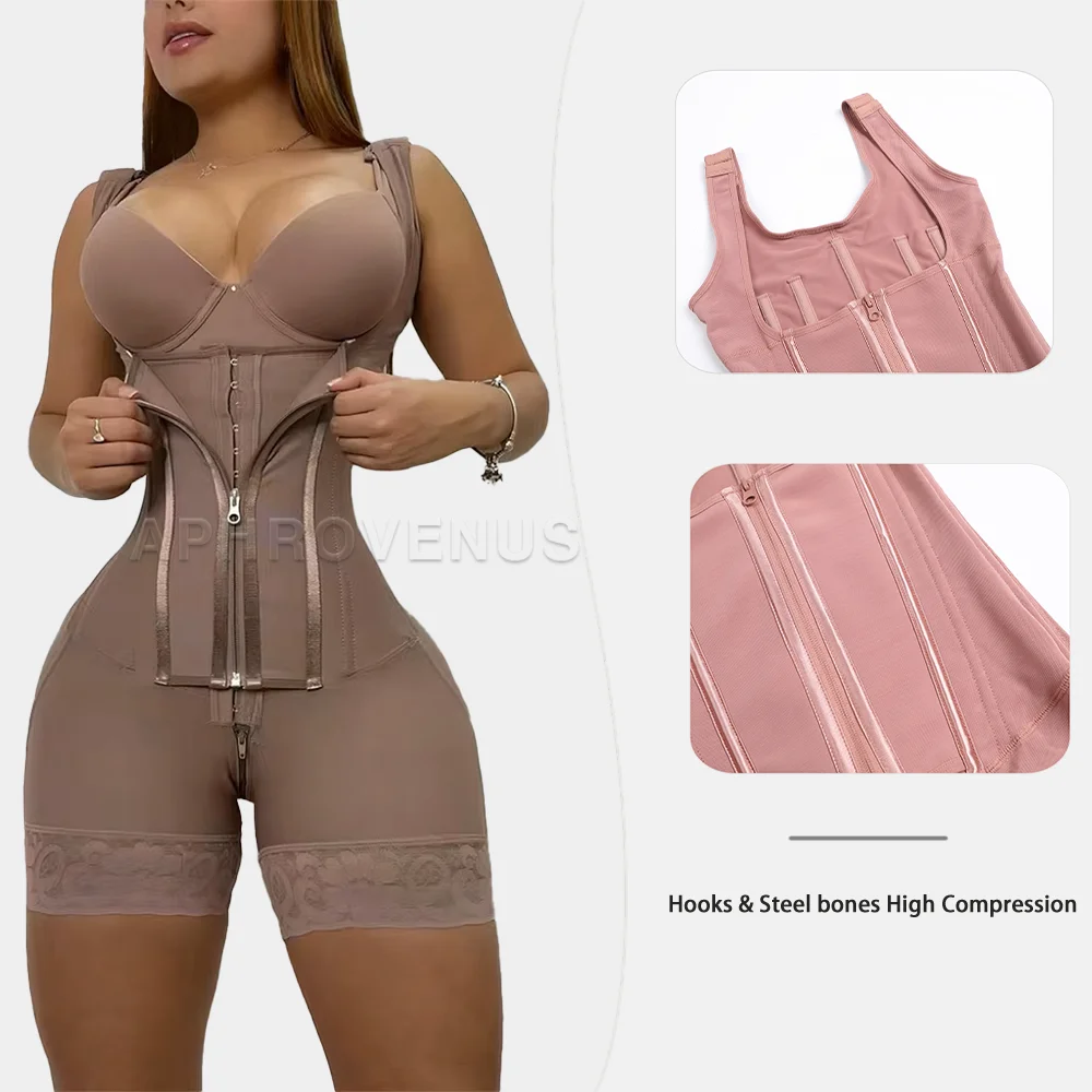 Fajas colombianas dupla compressão corpo shaper cinto três ganchos e zíper na frente emagrecimento reduzindo shapewear sem sutiã