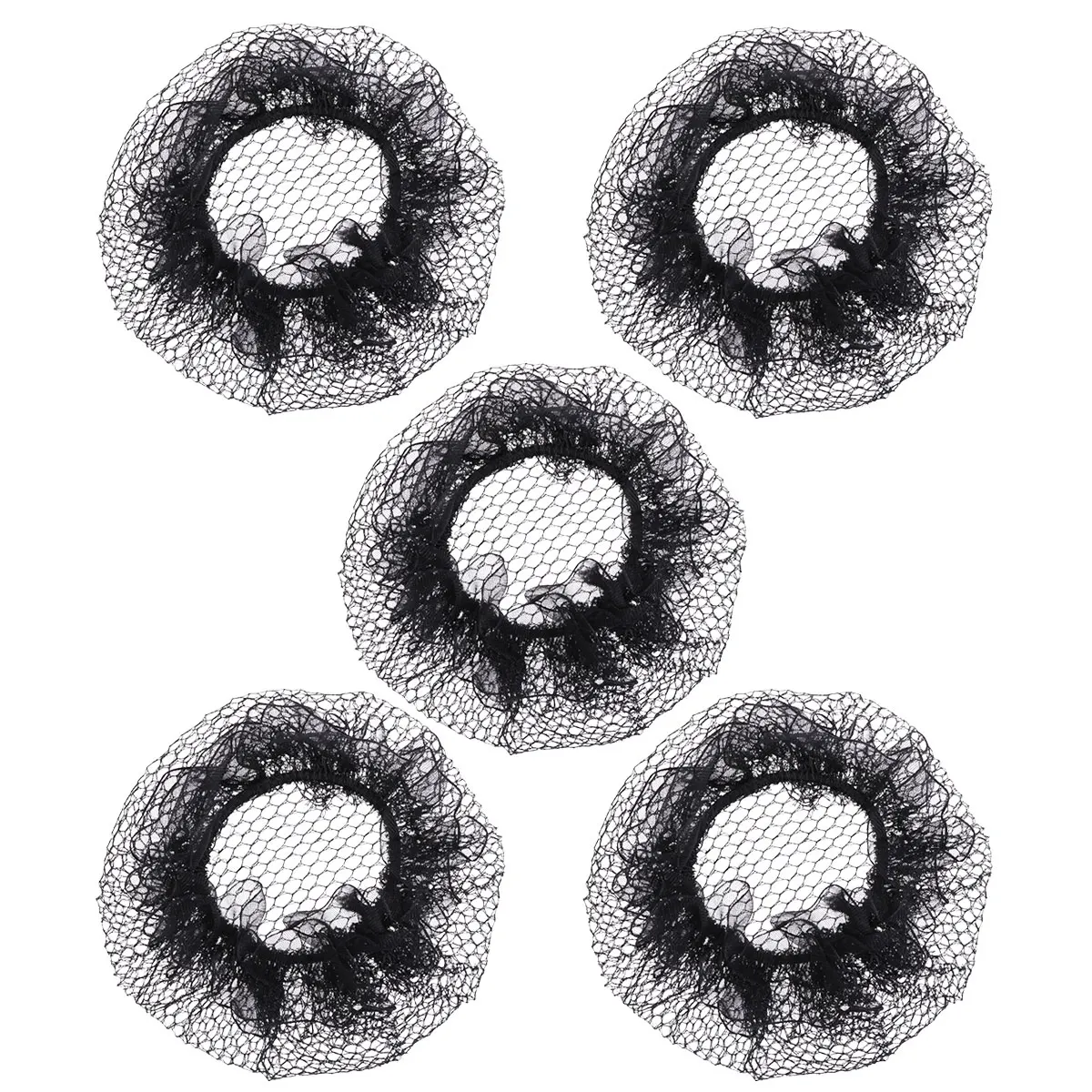 10 adet/5 adet siyah elastik örgü saç Snood Ruffles saç ağları bale dans performansı saç fileleri görünmez kapak şapkalar