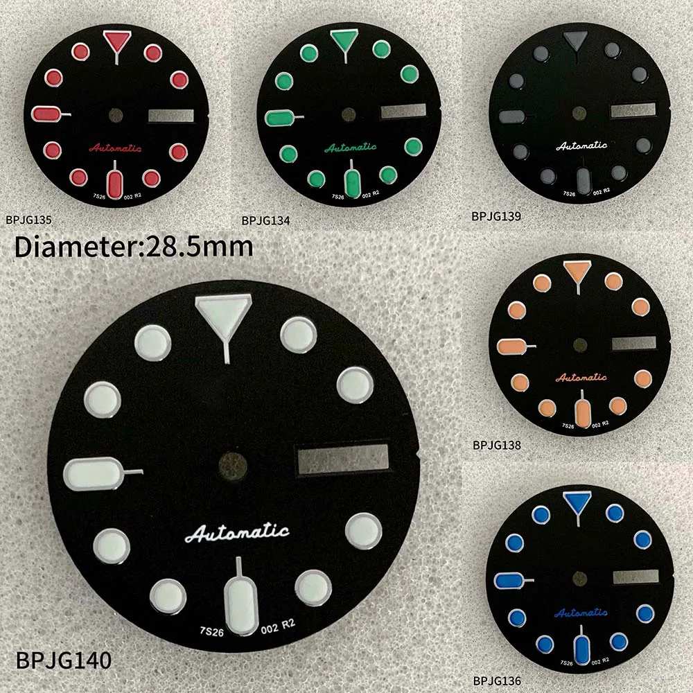 28.5mm dial dual calendar literal green luminous dial black dial, suitable for NH36 movement men's watch accessories