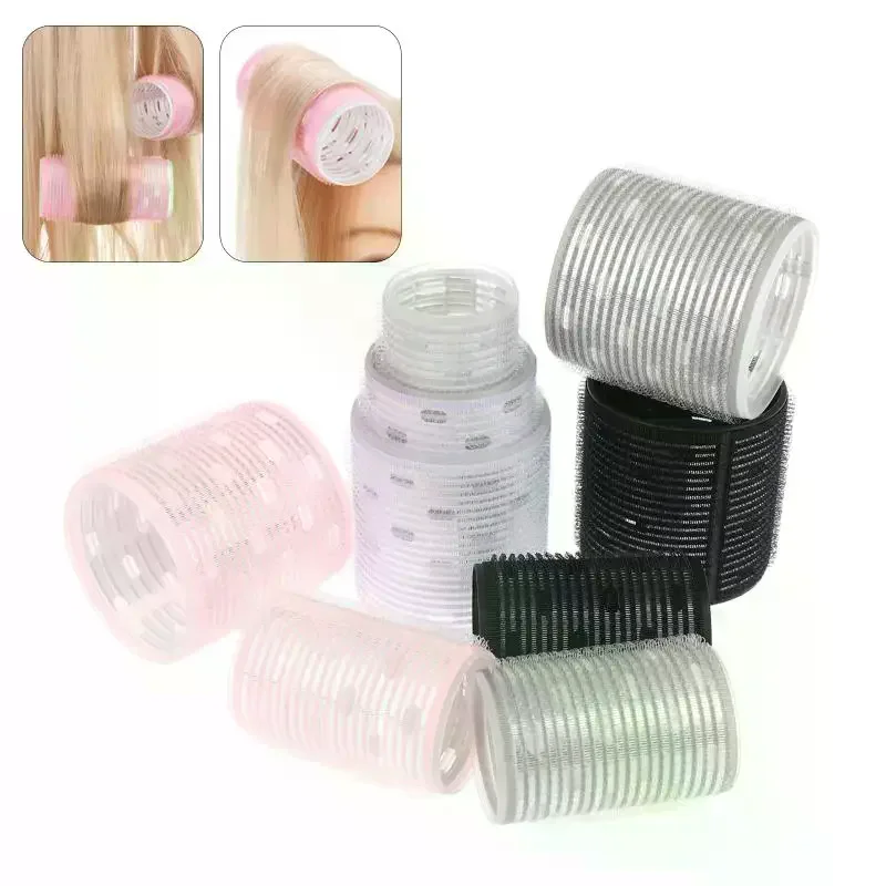 8pcs Extra Large Aluminum Core Black Grey Hair Rollers Set Multiple Size Hook & Loop Jumboo Air Bang Magic Sleep Curl Bar 60mm
