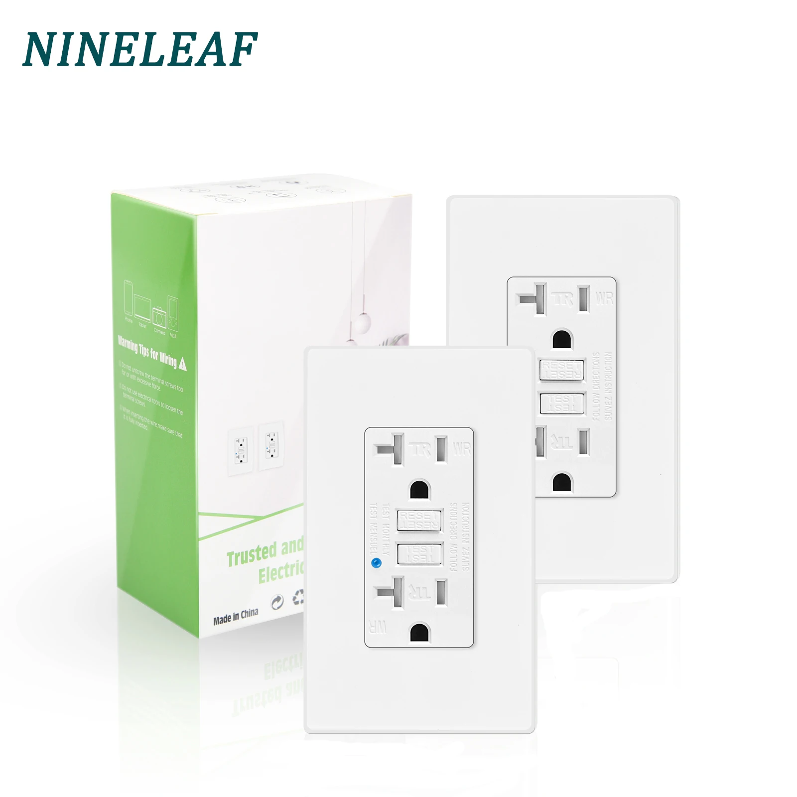 2PK 20Amp GFCI Outlets Weather-Resistant White Standard Size Plug Outdoor GFCI Receptacles with LED Indicator Decor Wall