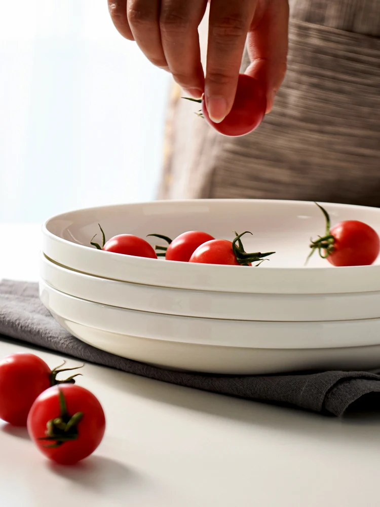 

Longmei Cerc Plate Bone China Dinnerware Home Use round Deep Di Protective Anti-Scalding Plate Japanese Sle White...