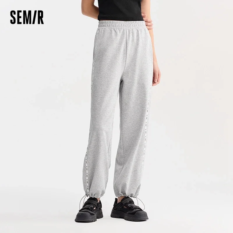 Semir Casual Trousers Women Letters Drawstring Sweat Trousers Show Leg Length Fashion Summer Girls Wide-Legged Trousers Hundred