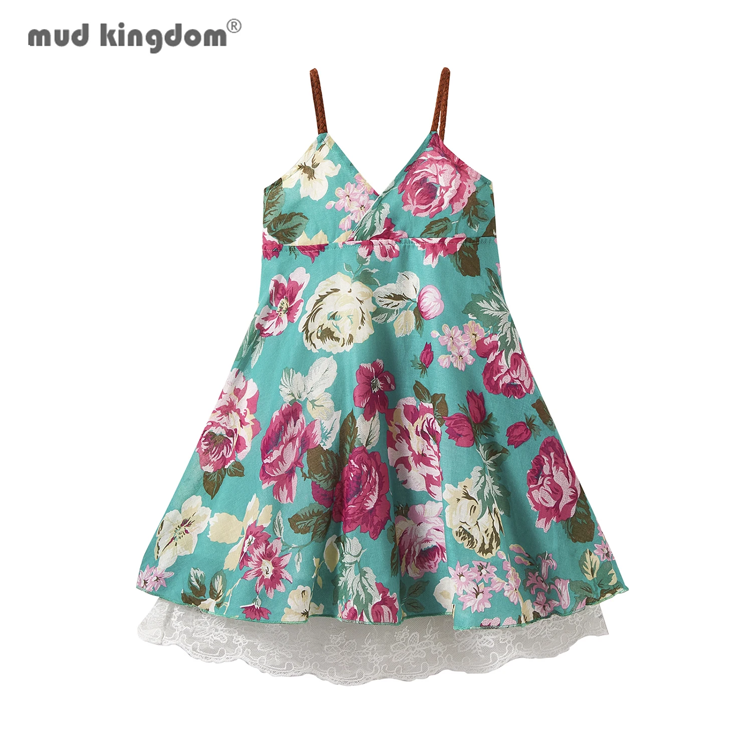 Mudkingdom Summer Girl Dress Chiffon Sleeveless Floral Vintage Spaghetti Straps Dresses for Girls Beach Holiday Cami Dress