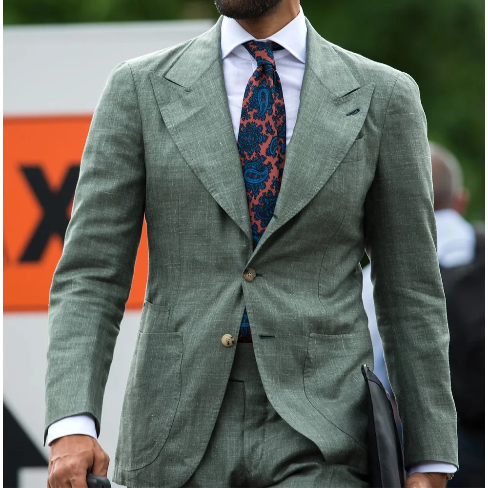 

Fashionable Men Suit Set 2 Piece Linen Breathable Slim Fit Groom Wedding Outfit Casual Comfortable Lightweight Stylish