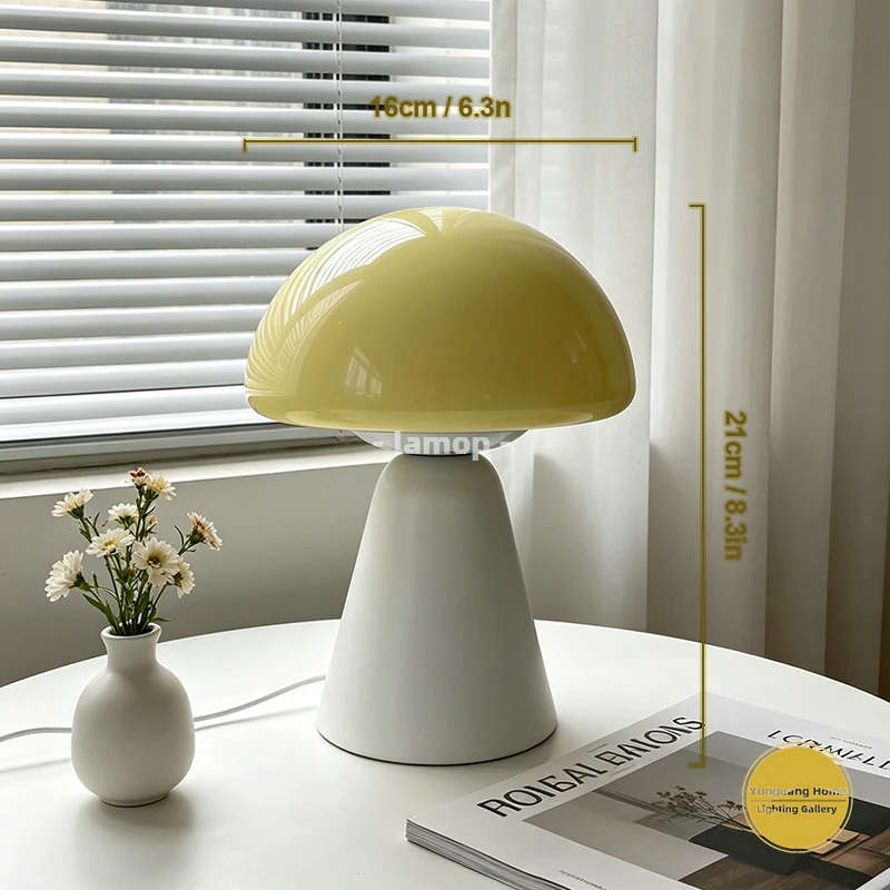 Hand Blown Murano Mushroom Canopy Desk Lamp Macaron Warm Orange Tone Gentle Ambient Light Teen Dorm Dresser Table Lamp