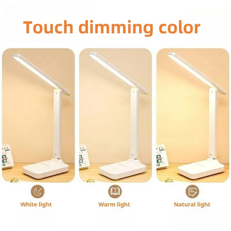 Desk Lamp LED Touch Switch White Folding Desk Lamp Bedroom Bedside Study Reading Eye Care Night Lamp USB Plug-in Dimmable White image 6