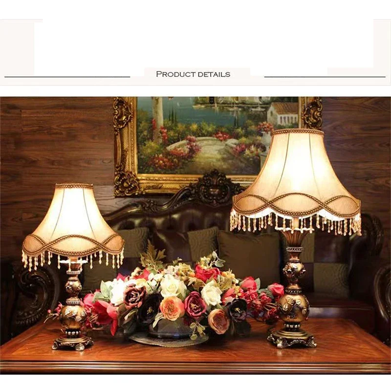 APRIL European Table Lamp Luxurious Living Room Bedroom Study Villa Hotels LED Retro Creativity Bedside Desk Light