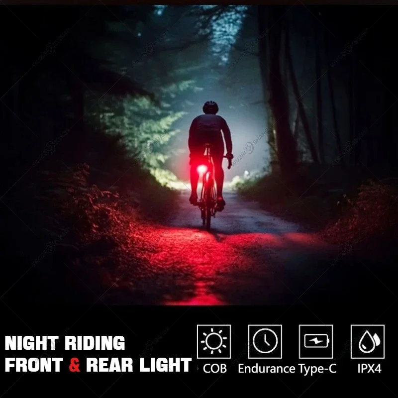 Bicycle Safety Light Set Type-c Charging Waterproof LED Headlamp Taillight Front Rear Bike Warning Lighting Bicycle Night Riding