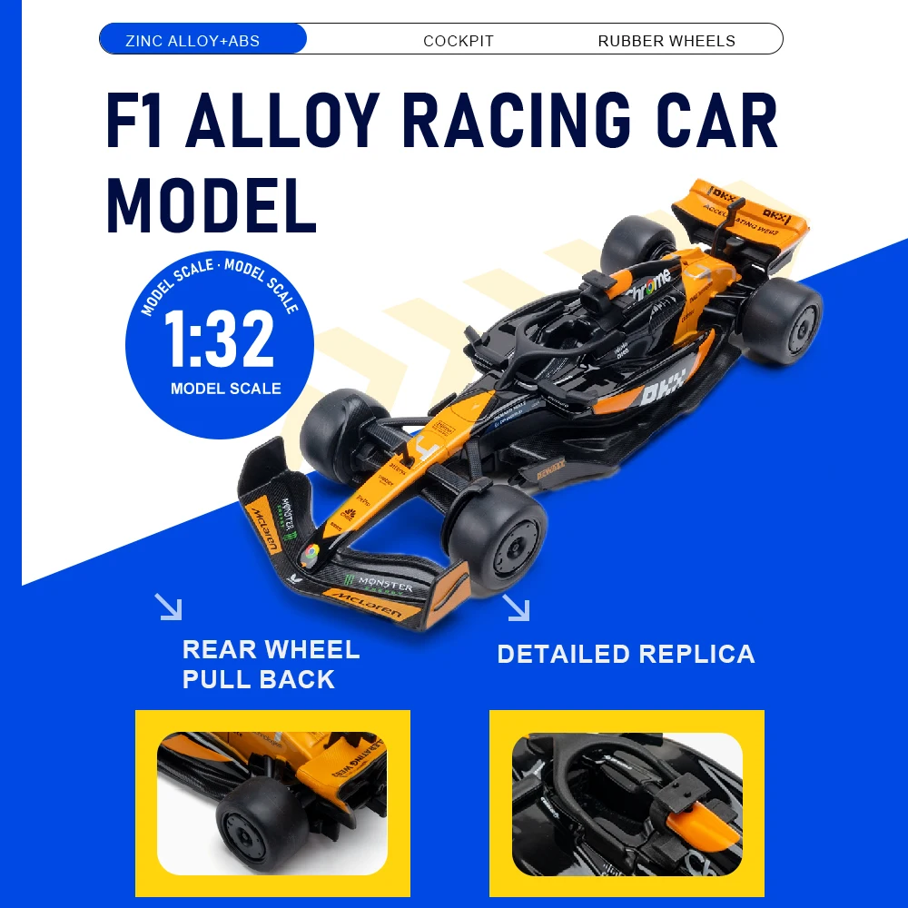 

1:32 Scale Formula F1 Racing Car Model Toy Alloy Body Rubber Tires Miniature Models Toys Kids Static Decorative Collection