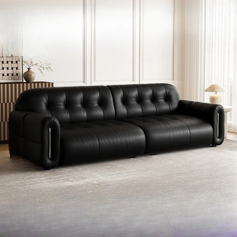 

Brownie black leather sofa French retro medieval style first layer cowhide small living room