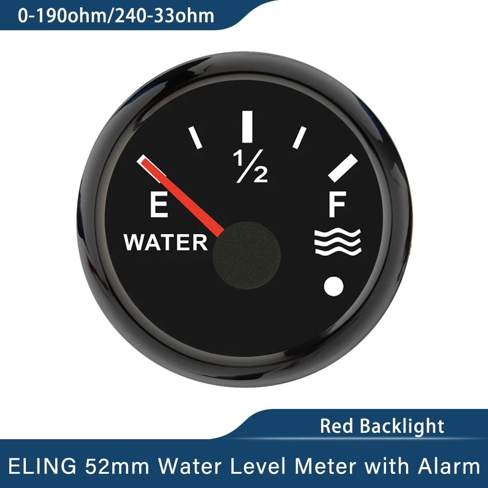 

ELING Универсальный 52 мм измеритель уровня воды 0-190 Ом 240-33 Ом с красной подсветкой и сигнализацией для автомобильных кораблей, мотоциклов 12 В 24 В