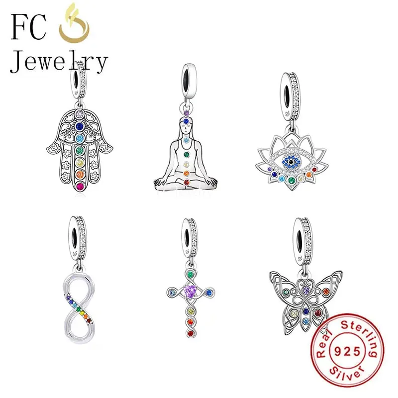 FC Jewelry Fit Original Pan Charms Bracelet 925 Sterling Silver Yoga Girl 7 Color Chakra Bead For Making Women Berloque 2022 New