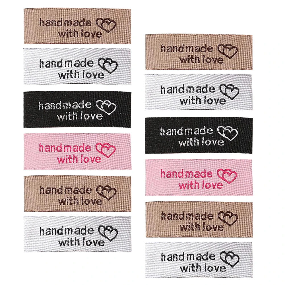 

80 pcs Clothing Labels Handmade Double Heart Polyester Tags for DIY Sewing Pink Black White Chocolate Fade Resistant Classic