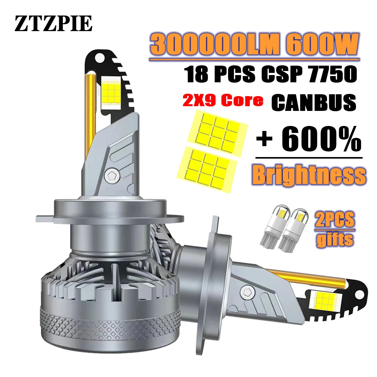 

ZTZPIE 6000K HB3 HB4 9005 9006 H1 H7 H4 H11 Bulb Led Lamp CSP 7750 High Power Car Headlight Fog Light 18 Core 600W 300000LM