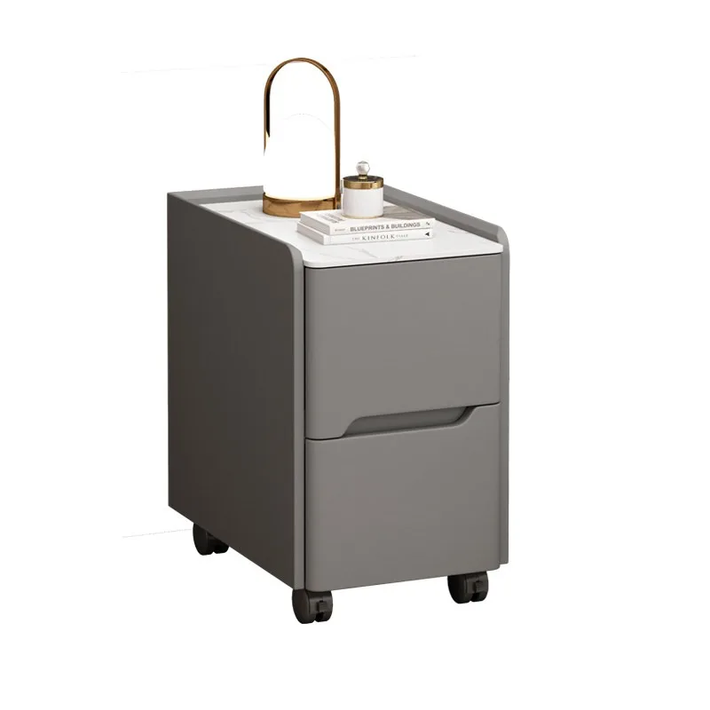 Removable solid wood mini small bedside table with rollers leather bedroom sideboard minimalist modern ultra-narrow storage